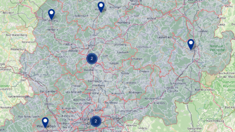 Kartenausschnitt von Hessen, Standorte Einstellungsberater